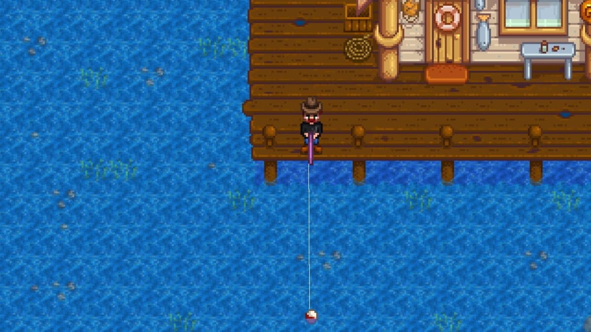 Fishing in the ocean in Stardew Valley