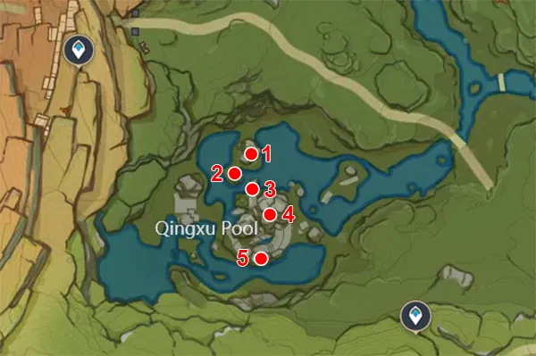 Geo Seals locations in Qingxu Pool area in Genshin Impact