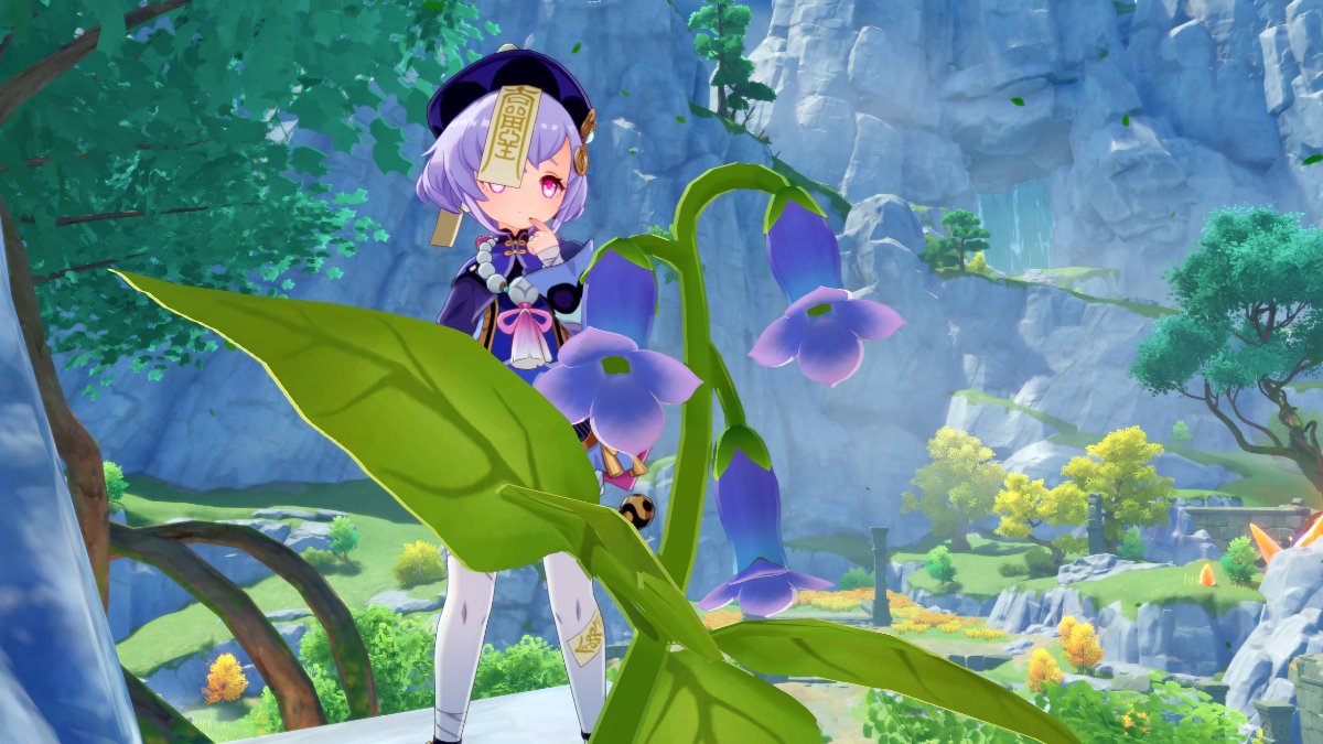 Qiqi Staring at Violetgrass in Genshin Impact