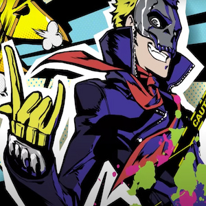 Ryuji wearing mask and hand up