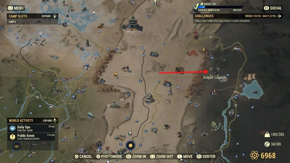 The location of Gulper Lagoon in Fallout 76