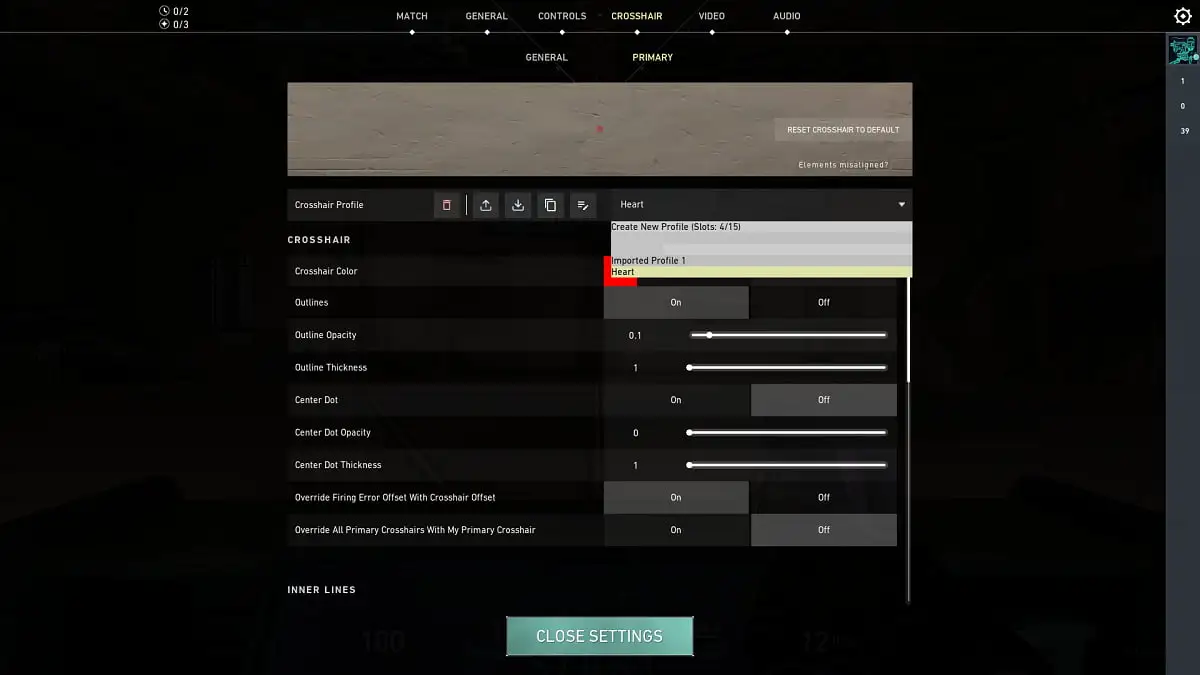 Heart Crosshair Settings