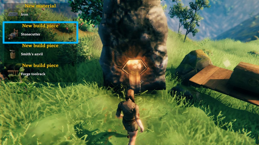 Picking Up Iron to Unlock the Stonecutter recipe in Valheim