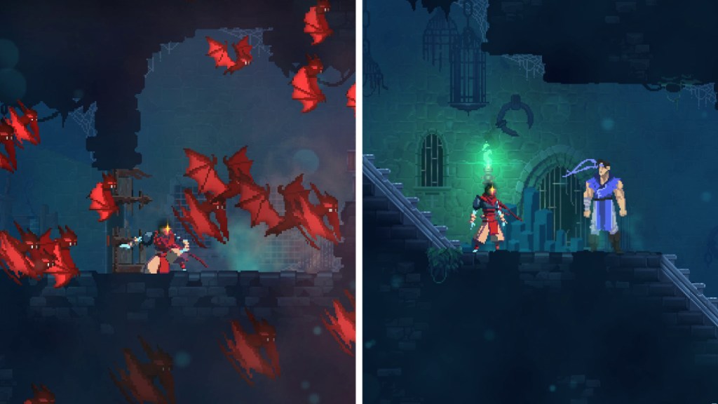 Red Bat cutscene and meeting richter to unlock the Return to Castlevania DLC in Dead Cells