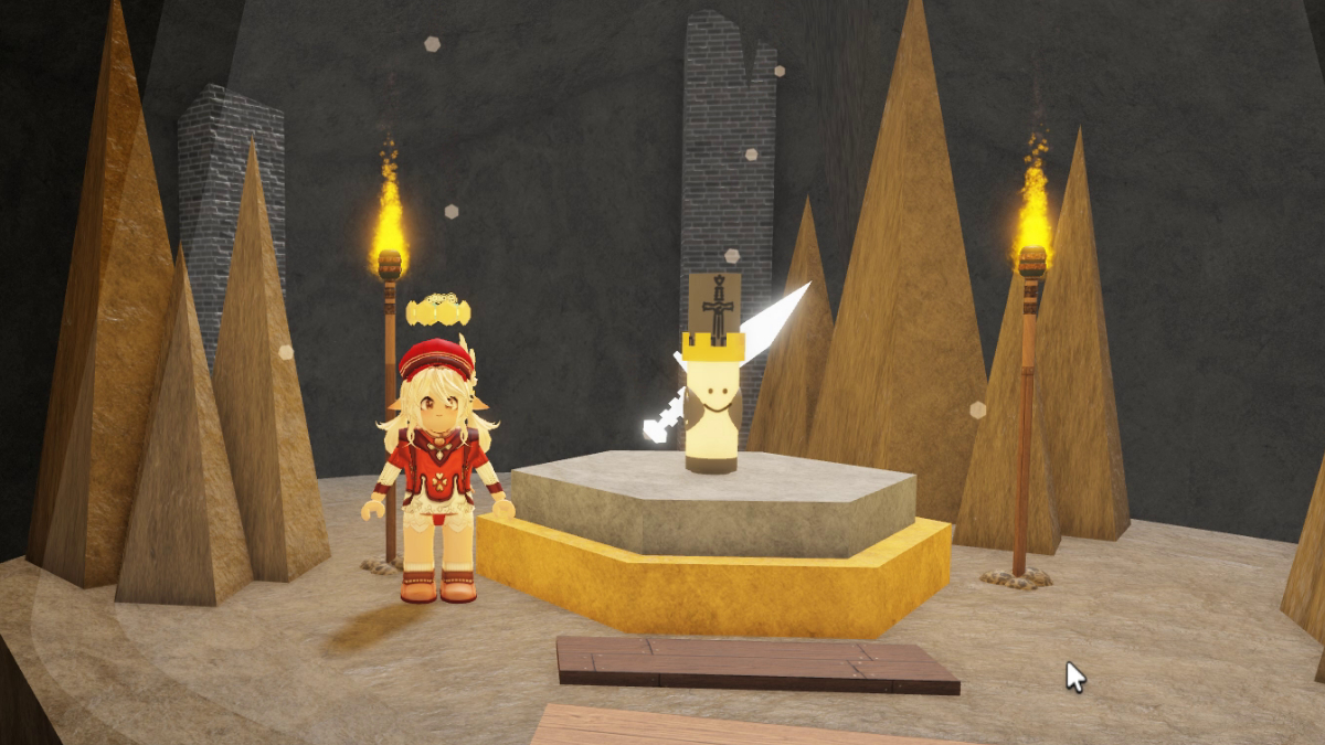 Standing next to the Excalibur Marker in Find the Markers Roblox