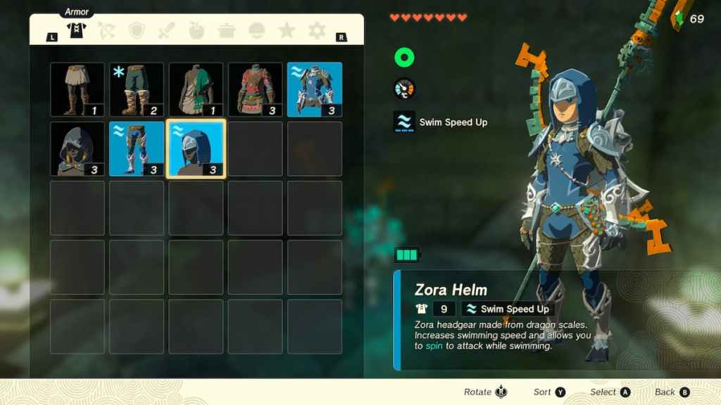 The Legend of Zelda Tears of the Kingdom Zora Helm Stats