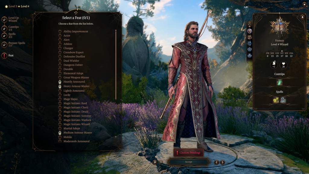 Selecting a feat for Gale in Baldur's Gate 3