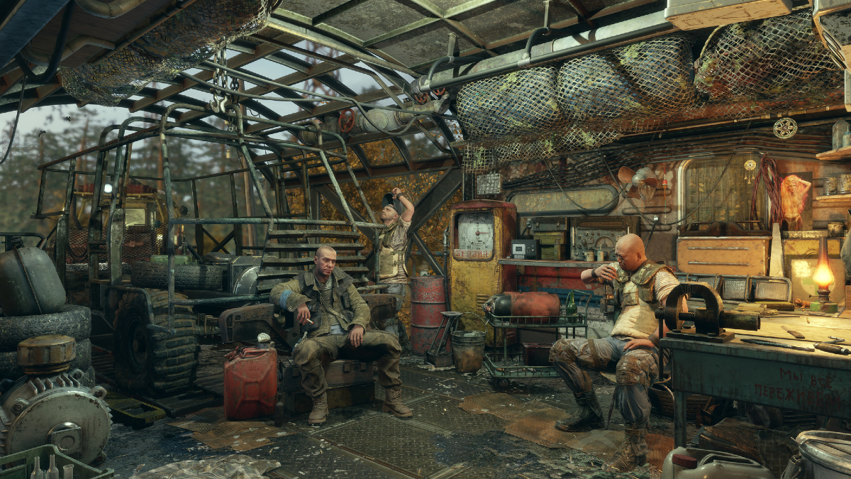 Three individuals were relaxing in the Den in Metro Exodus.