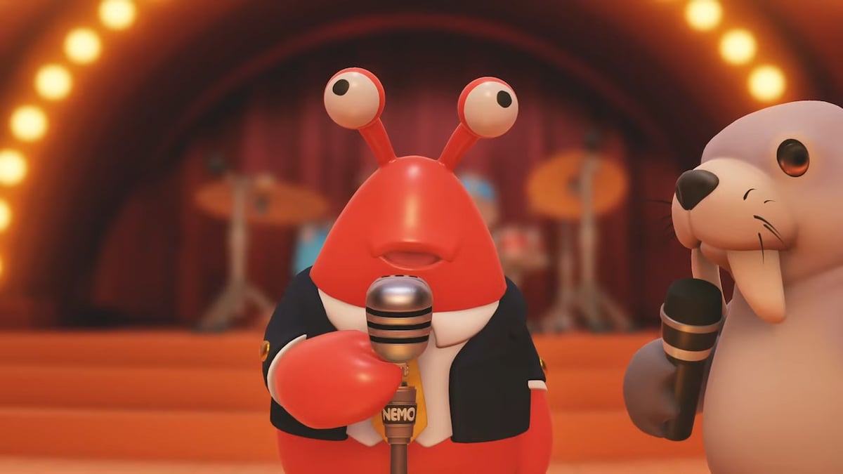 A crab with a microphone in Party Animals