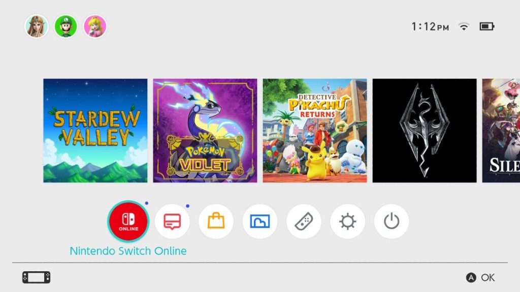 Nintendo Switch Online Menu