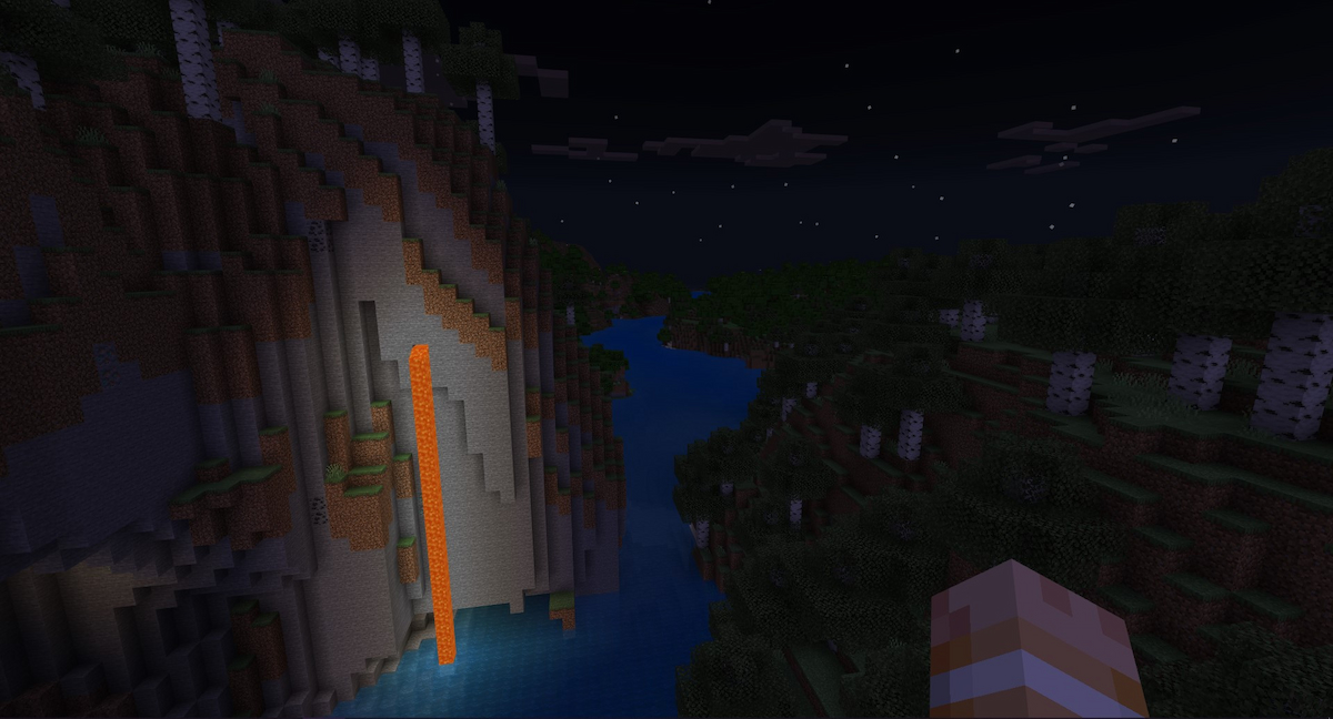 minecraft-night-river-leading-into-volcano