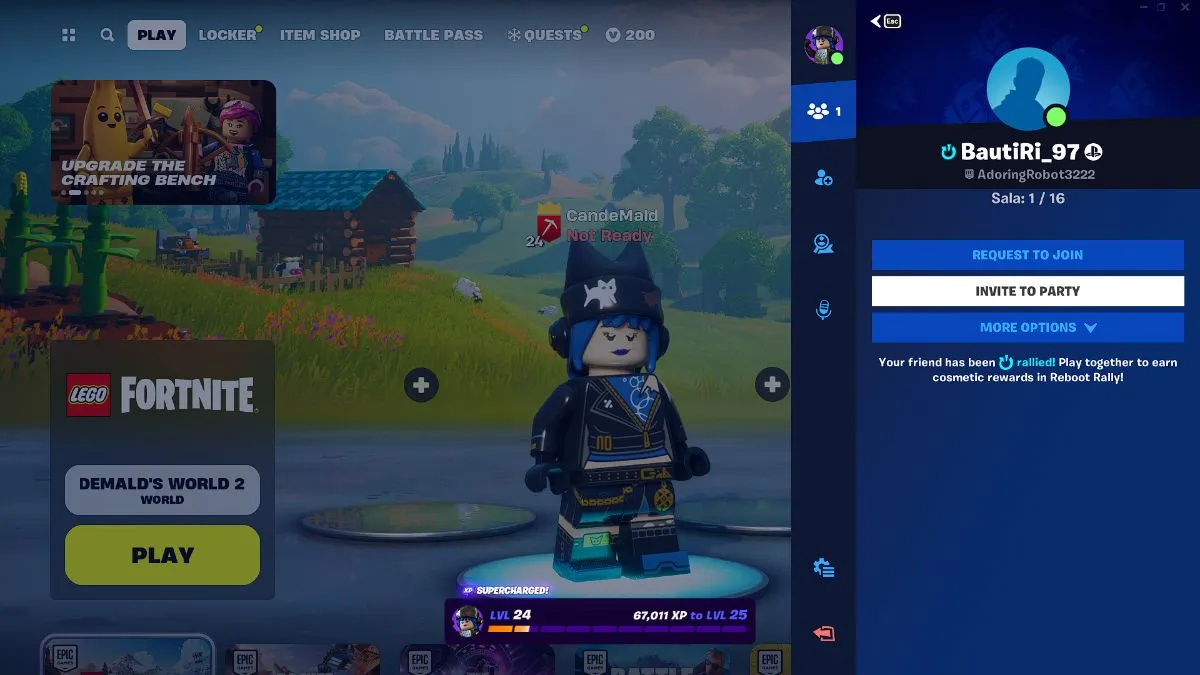 Invite Friend to Party in LEGO Fortnite