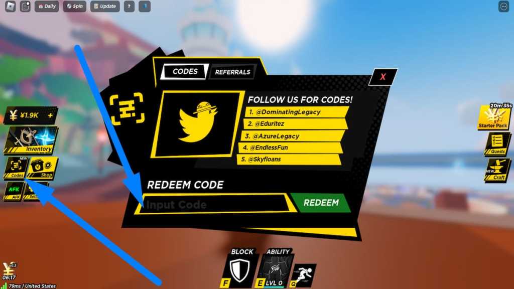 How to redeem codes in Anime Ball