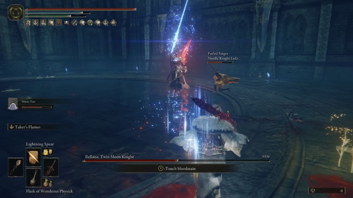 Rellana Twin Moon Knight boss health almost 50% taken off.