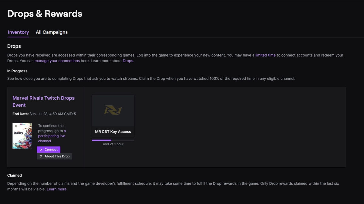 Twitch Drops Inventory Page