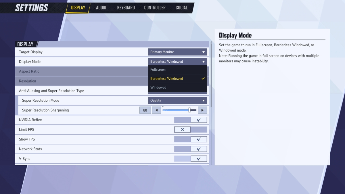 Display settings for Marvel Rivals on PC