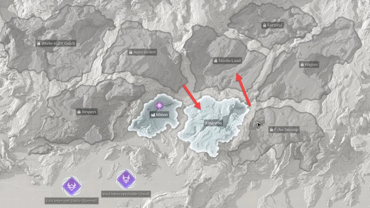 Global Map in The First Descendant with marked areas that contain XP and Gear Farming missions.