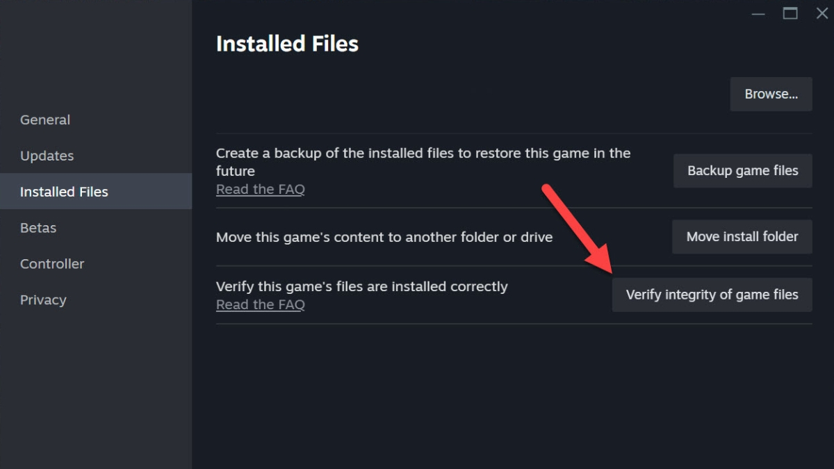 Verify installation files integrity from Steam