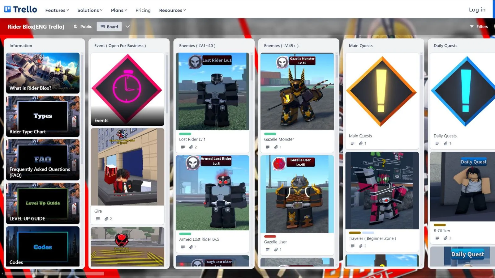 Rider Blox Trello board