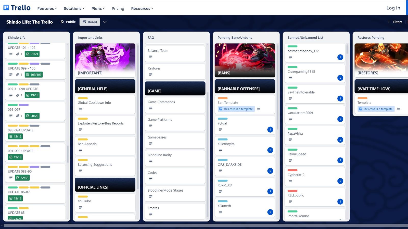 Shindo Life Trello Board